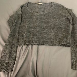 Gray cropped distressed sweater